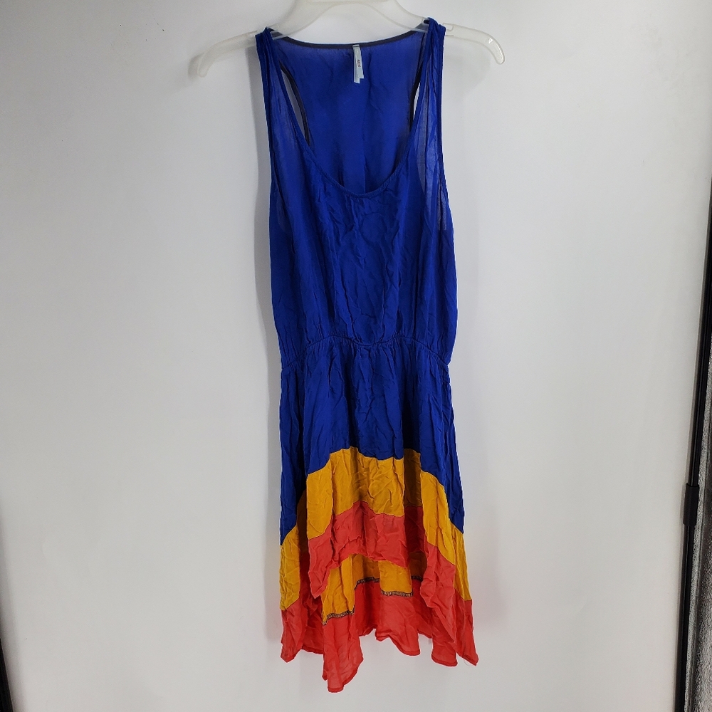 EVENT womens L blue orange yellow hi lo summer dress
